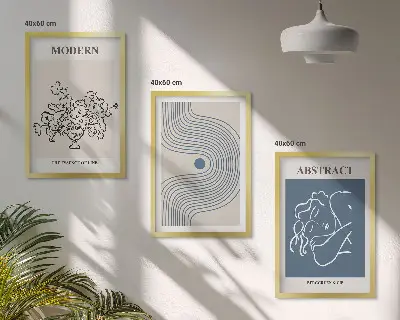 Abstract flower line wall art set of 3 framed pieces