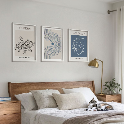Set of 3 framed wall art pieces Flowers lines abstract posters