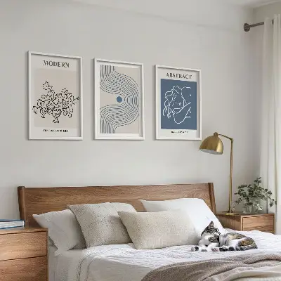 Abstract flower line wall art set of 3 framed pieces