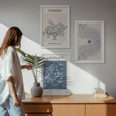 Set of 3 framed wall art pieces Flowers lines abstract posters