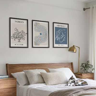 Set of 3 framed wall art pieces Flowers lines abstract posters