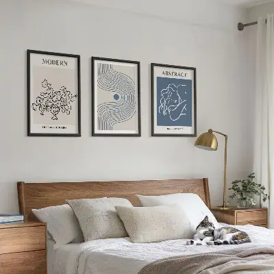 Abstract flower line wall art set of 3 framed pieces