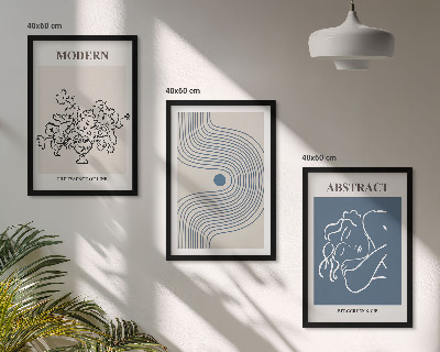 Set of 3 framed wall art pieces Flowers lines abstract posters