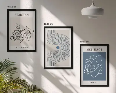 Abstract flower line wall art set of 3 framed pieces