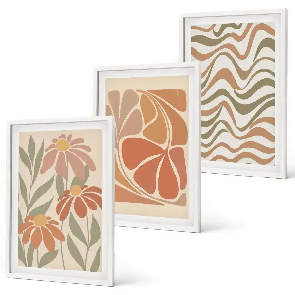 Pastel abstract flowers three-piece wall art set