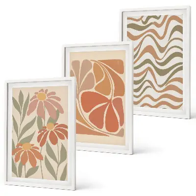 Pastel abstract flowers three-piece wall art set