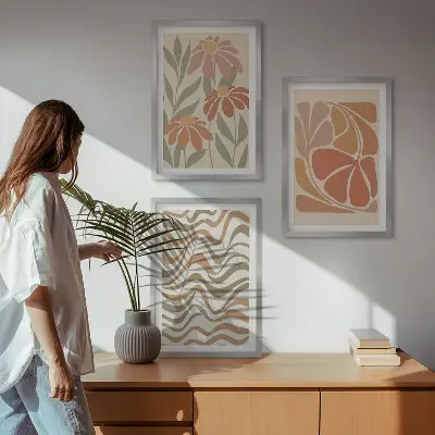 Pastel abstract flowers three-piece wall art set