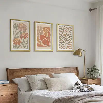 Pastel abstract flowers three-piece wall art set