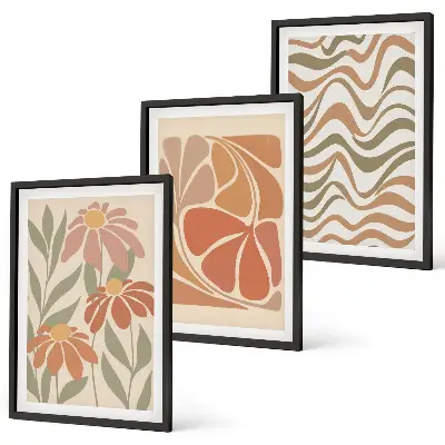 Pastel abstract flowers three-piece wall art set