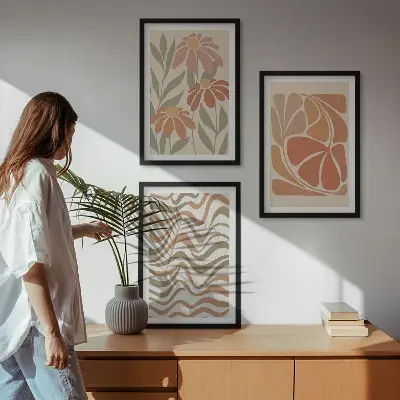 Pastel abstract flowers three-piece wall art set