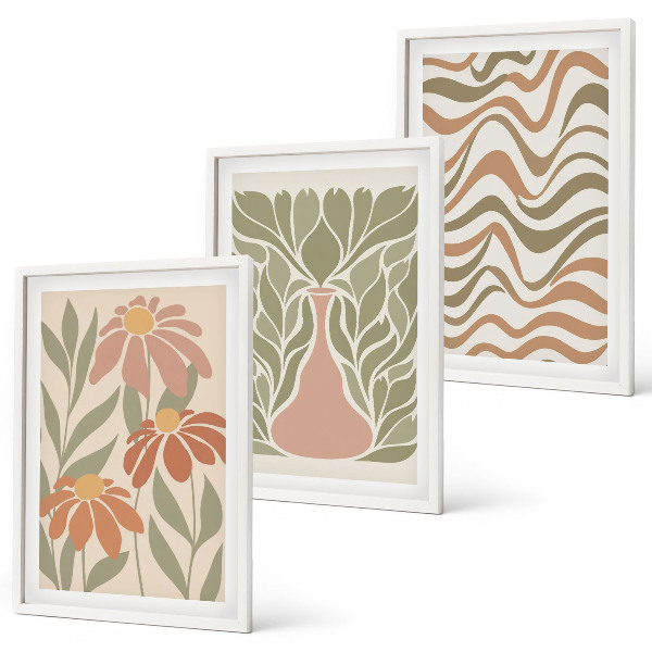 Set of 3 framed wall art pieces Pastel abstract flowers