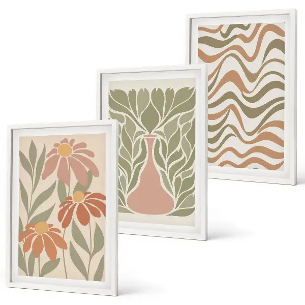 Pastel abstract flowers wall art set of 3 framed pieces