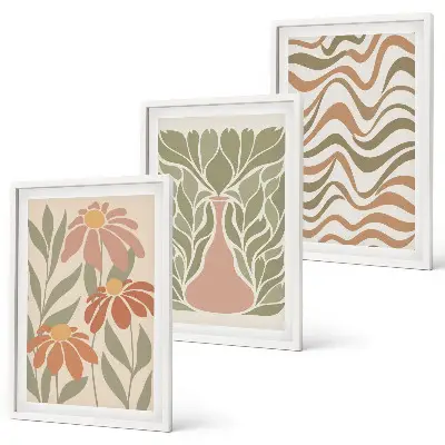 Pastel abstract flowers wall art set of 3 framed pieces