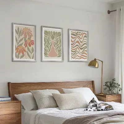 Pastel abstract flowers wall art set of 3 framed pieces