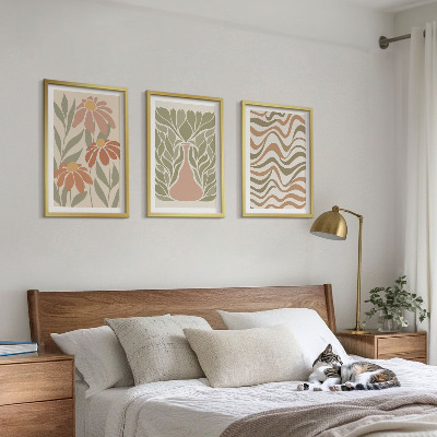 Set of 3 framed wall art pieces Pastel abstract flowers