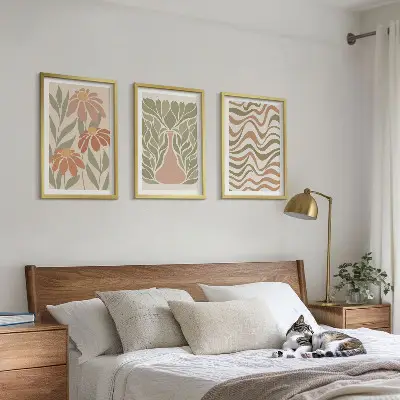 Pastel abstract flowers wall art set of 3 framed pieces