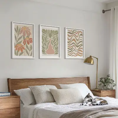 Pastel abstract flowers wall art set of 3 framed pieces