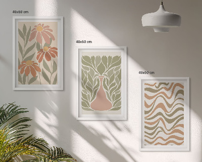 Set of 3 framed wall art pieces Pastel abstract flowers