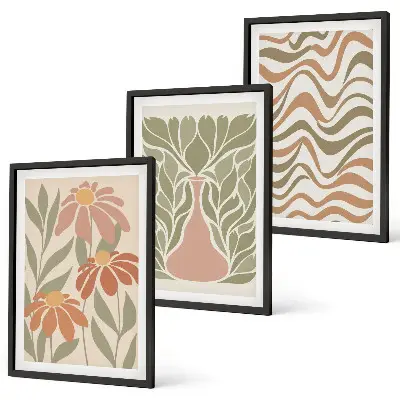 Pastel abstract flowers wall art set of 3 framed pieces