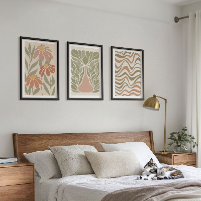 Set of 3 framed wall art pieces Pastel abstract flowers
