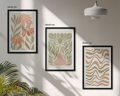 Set of 3 framed wall art pieces Pastel abstract flowers