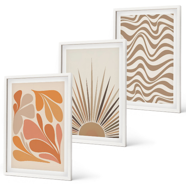 Three-piece wall art piece Sun boho pastel shapes