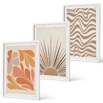 Three-piece wall art piece Sun boho pastel shapes