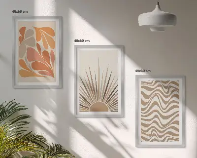 Three-piece wall art set boho sun pastel shapes