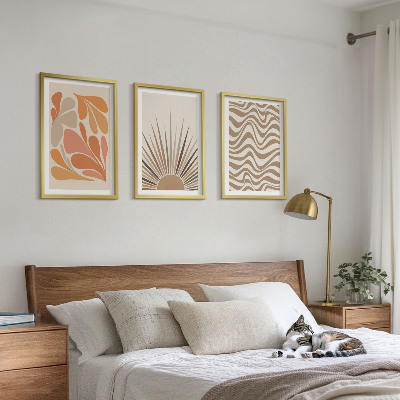 Three-piece wall art piece Sun boho pastel shapes
