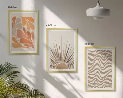 Three-piece wall art set boho sun pastel shapes