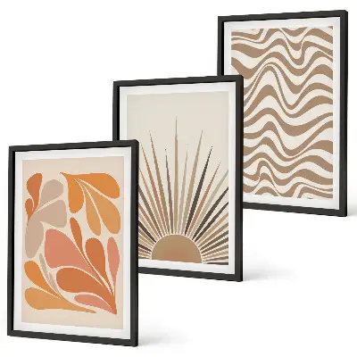 Three-piece wall art set boho sun pastel shapes
