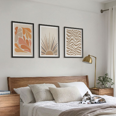 Three-piece wall art piece Sun boho pastel shapes