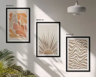 Three-piece wall art set boho sun pastel shapes