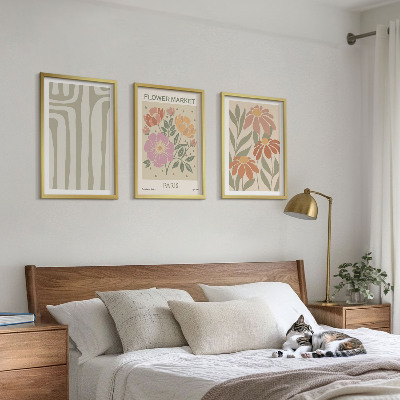 Set of 3 framed wall art pieces Botanical motifs Paris minimalism