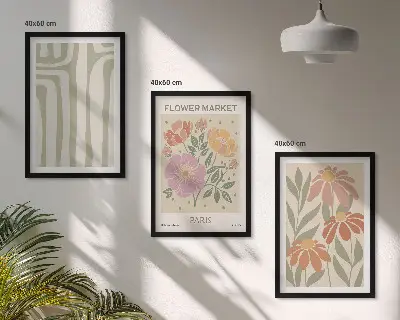 Set of 3 framed wall art pieces with botanical motifs in a Parisian minimalist style