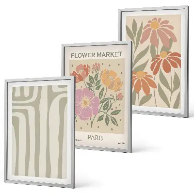 Set of 3 framed wall art pieces with botanical motifs in a Parisian minimalist style
