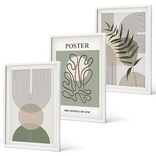 Three-piece wall art piece Geometric botanical patterns