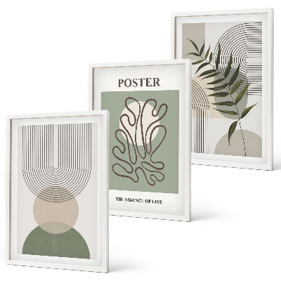 Three-piece wall art piece Geometric botanical patterns