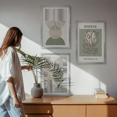 Three-piece wall art piece Geometric botanical patterns
