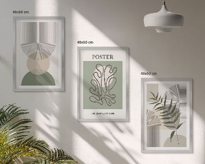 Three-piece wall art piece Geometric botanical patterns