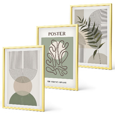 Three-piece wall art piece Geometric botanical patterns