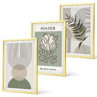 Three-piece geometric botanical wall art set with botanical patterns