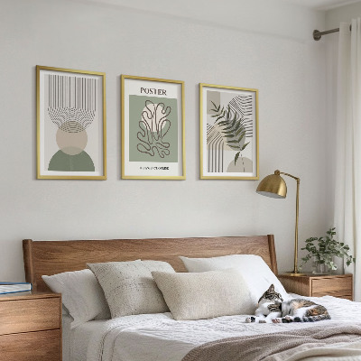 Three-piece wall art piece Geometric botanical patterns