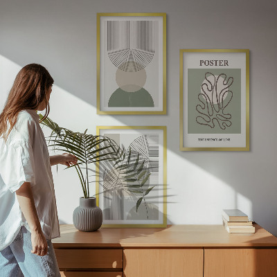 Three-piece wall art piece Geometric botanical patterns