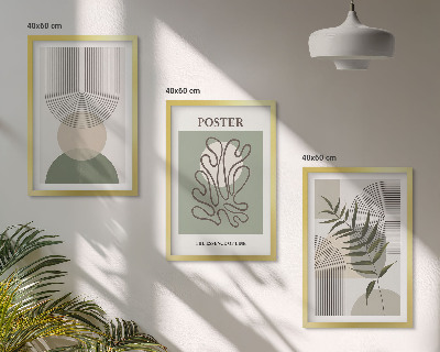 Three-piece wall art piece Geometric botanical patterns
