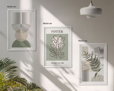 Three-piece wall art piece Geometric botanical patterns