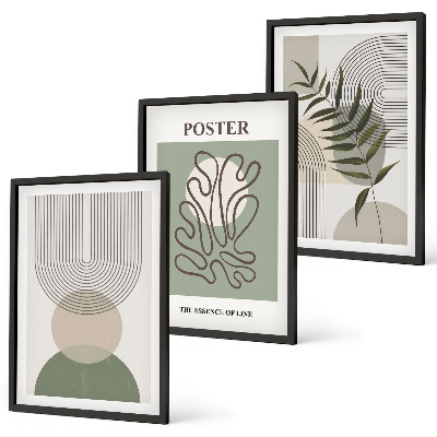 Three-piece wall art piece Geometric botanical patterns