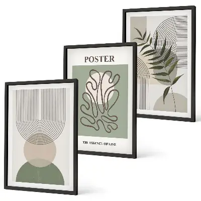 Three-piece geometric botanical wall art set with botanical patterns
