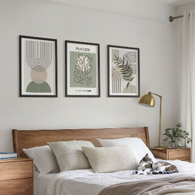 Three-piece wall art piece Geometric botanical patterns