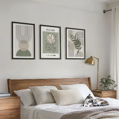 Three-piece geometric botanical wall art set with botanical patterns